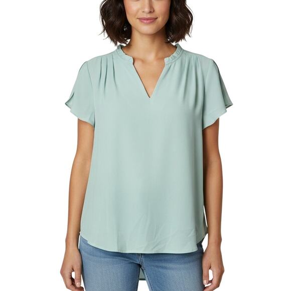 41 Hawthorn Women Tiffiny Tulip Sleeve Split Neck Blouse Green NWT Size M - Picture 1 of 9